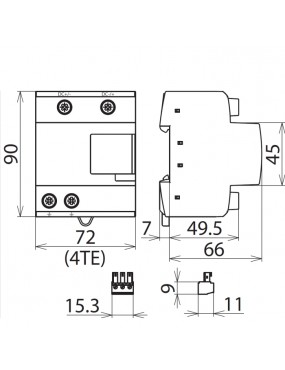 Ogranicznik przepięć do instalacji fotowoltaicznej ze zdalną sygnalizacją stanu typ 1+2 Combo 1200 V FM - Schemat#2