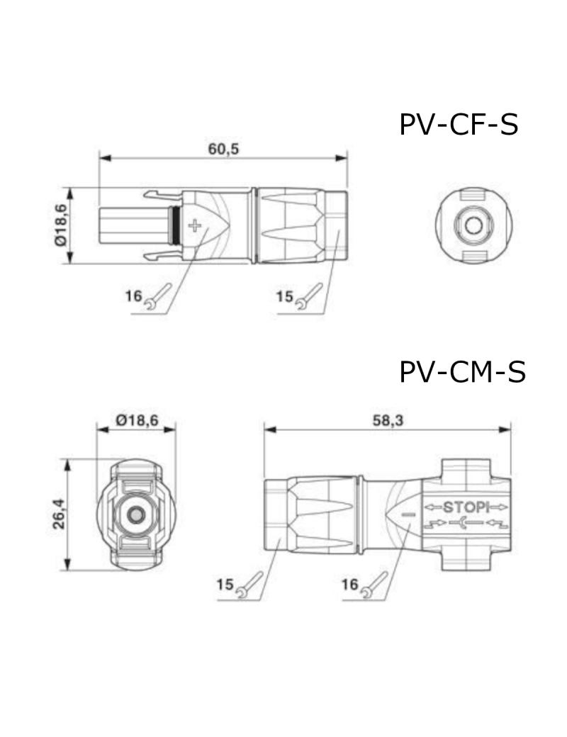Złącze szeregowe SUNCLIX 2,5 - 6 mm2 - kpl wymiary