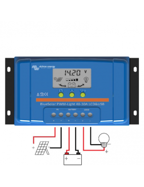 Regulator ładowania słonecznego z wyświetlaczem BlueSolar PWM-LCD&USB 48V-20A Victron Energy - Schemat podłączenia