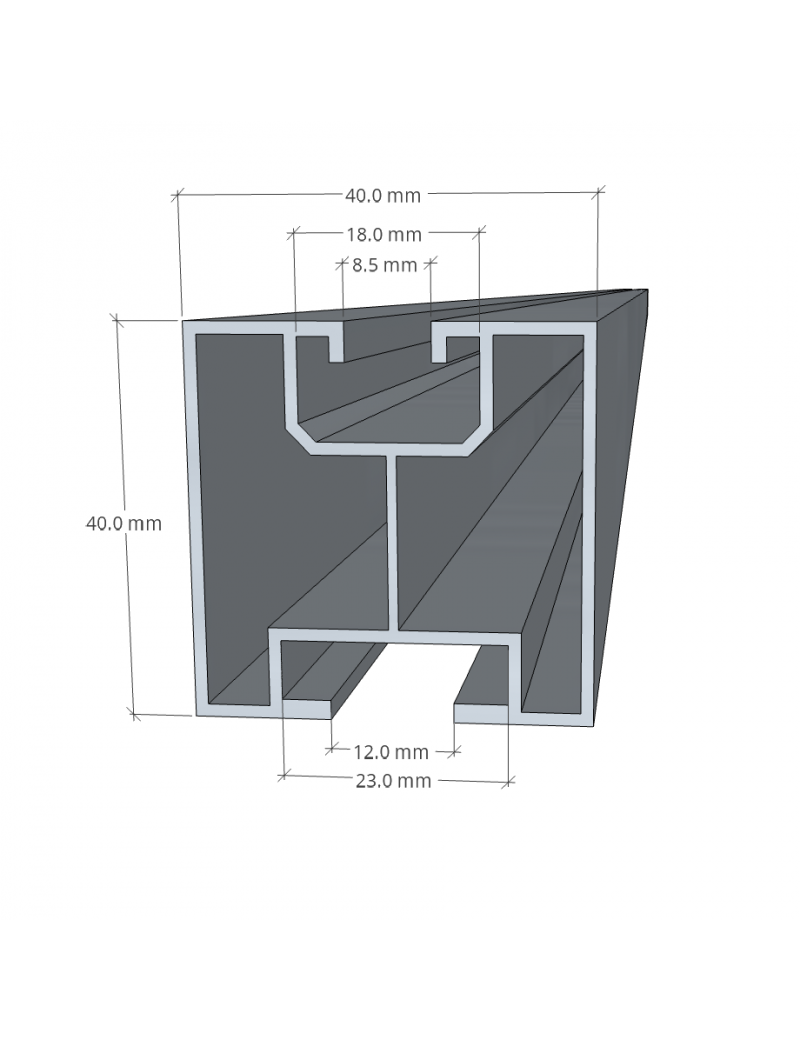 Profil do montażu paneli fotowoltaicznych 40x40 mm 2 200 T Wymiary